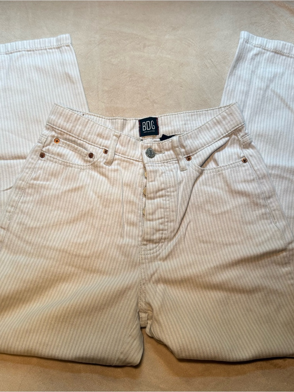 BDG Urban Outfitters Striped Slim Straight Jeans Cream Off-White Size 26